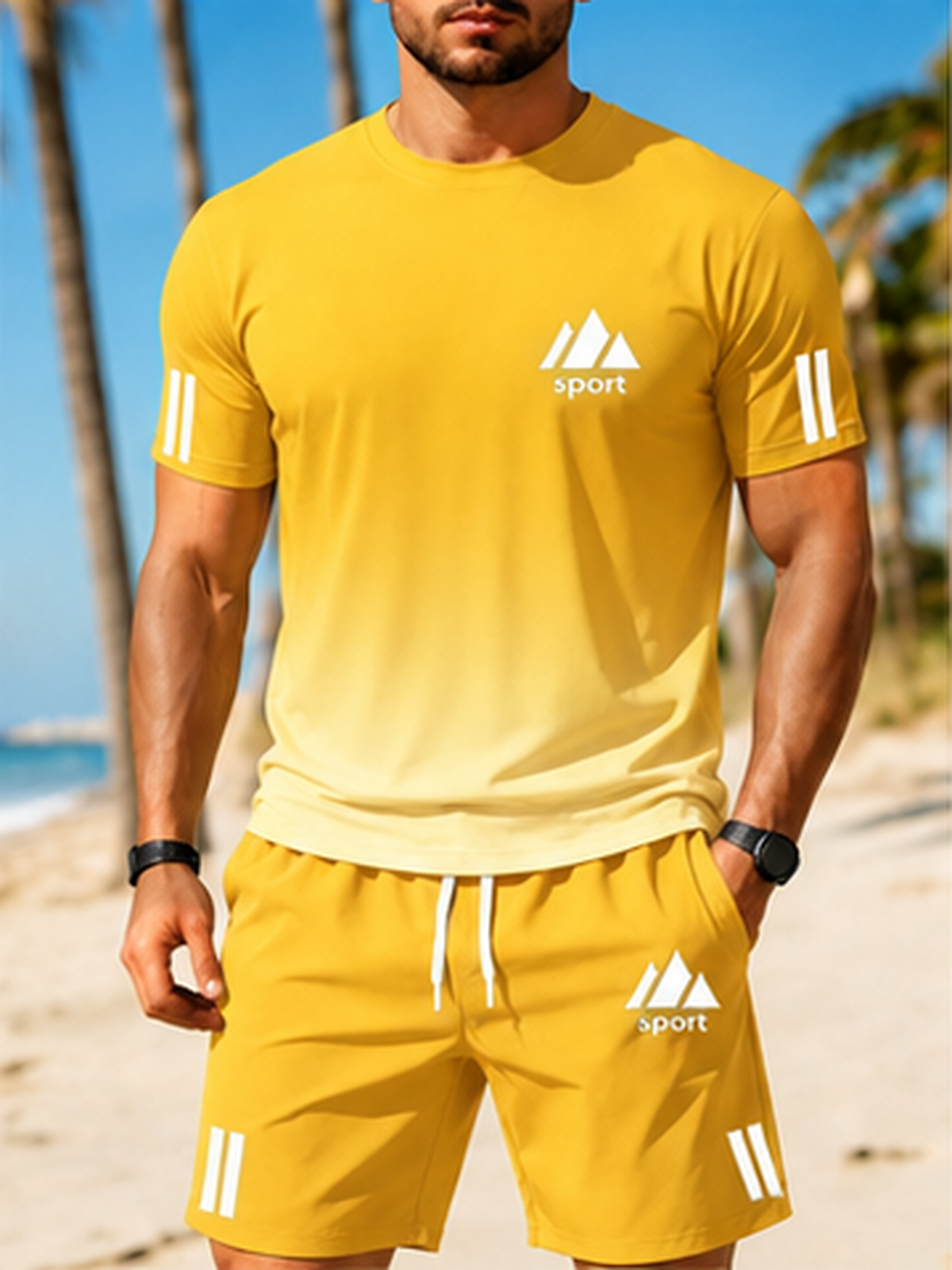 ⏰ Último día: ¡50% de descuento! 🔥 – Conjunto deportivo de verano para hombre con camiseta degradada y pantalones cortos