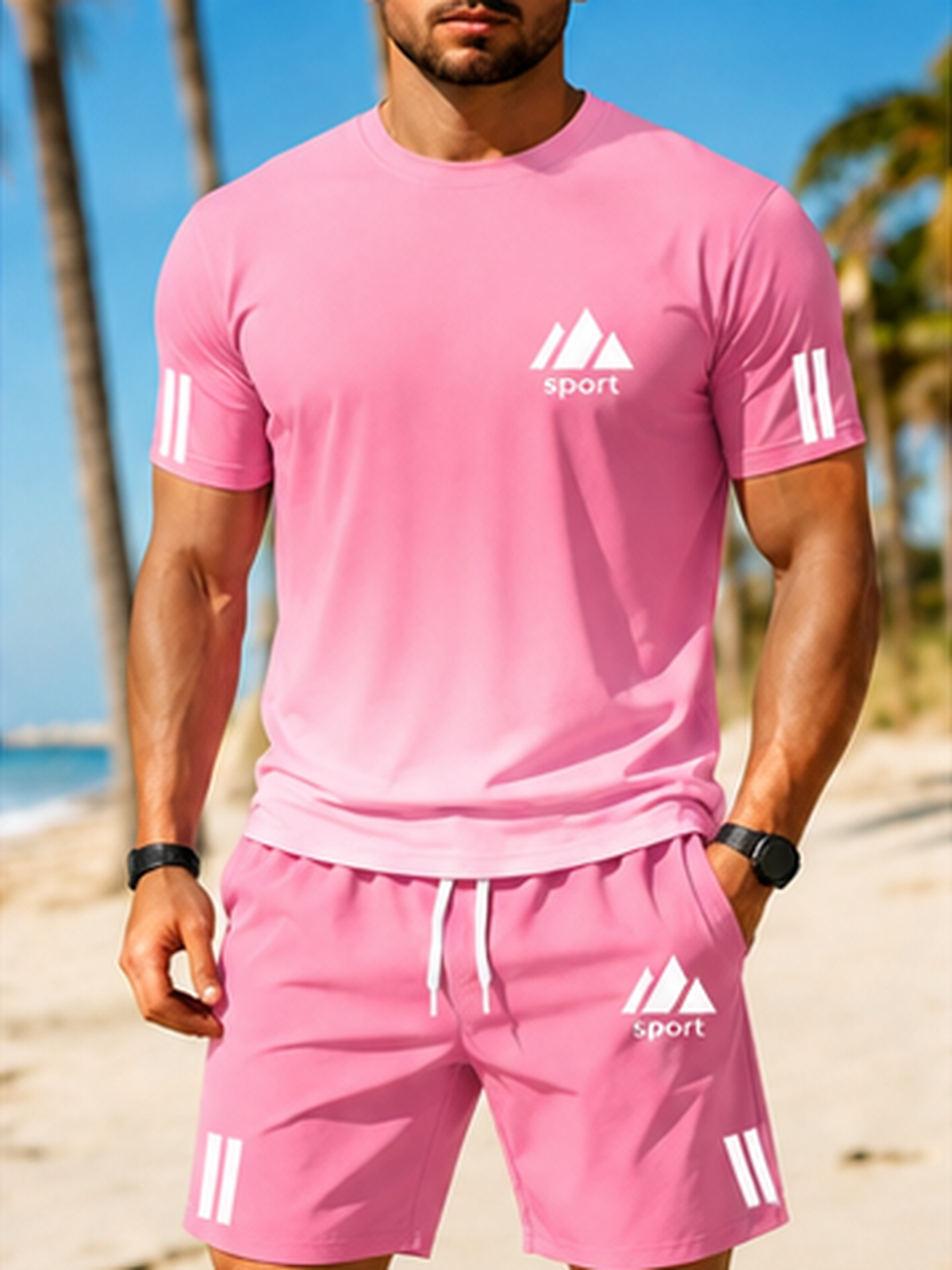 ⏰ Último día: ¡50% de descuento! 🔥 – Conjunto deportivo de verano para hombre con camiseta degradada y pantalones cortos