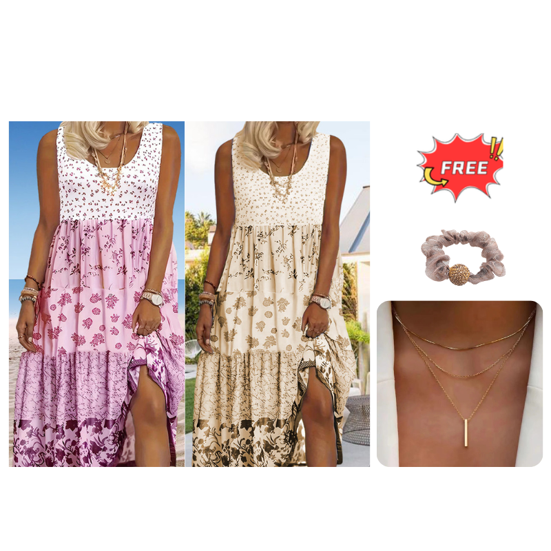 Boho Floral Sleeveless Maxi Dress