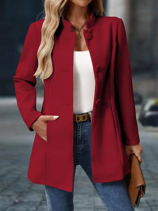 Women's Winter Jacket Comfortable Breathable Pocket Buttons Elegant Casual Plain Vacation Street Casual Daily Wear Single Breasted Regular Stand Collar Regular Fit Long Sleeve Outerwear