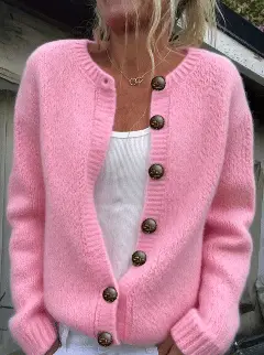 Rosafarbene weiche Strickjacke mit Knopfleiste