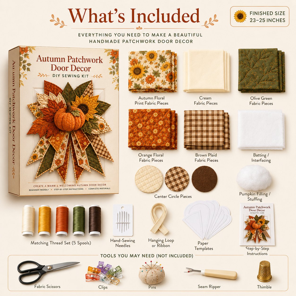🔥Last Day 49% OFF - 🎃🎀 Oversized Seasonal Quilted Door Bow DIY Sewing Kit