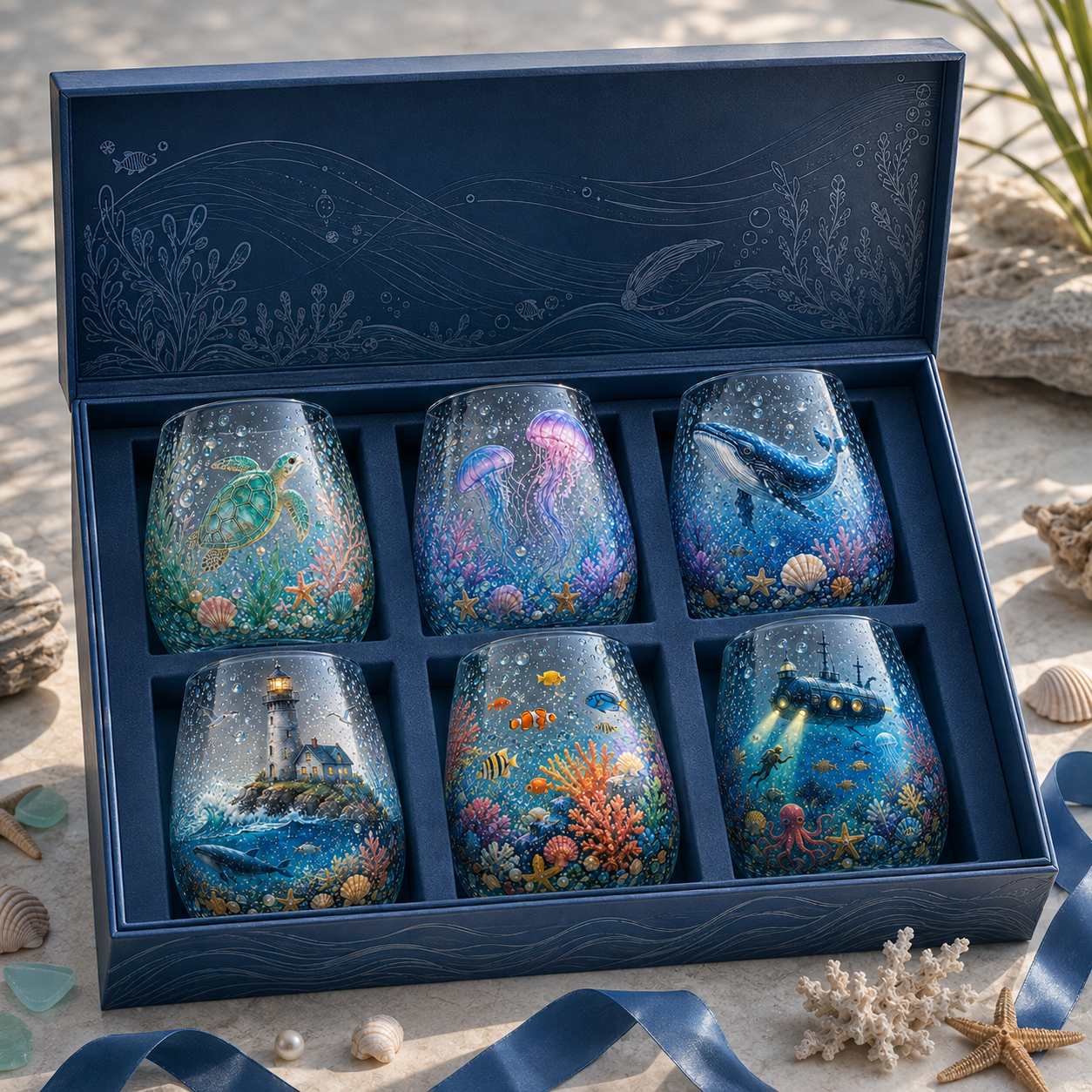 🌿🌊Ocean Wonder Glass Cup Collection — Handcrafted Glassware✨