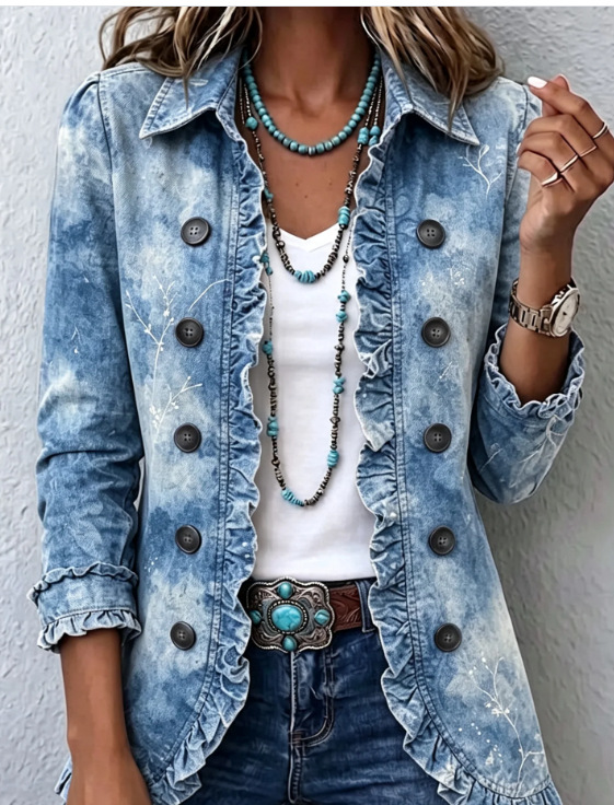 🤲LAST DAY SAVE 49% ⏰Boho-chic Floral Embroidered Utility Ruffled Trim Jacket