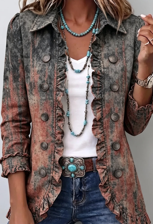 🤲LAST DAY SAVE 49% ⏰Boho-chic Floral Embroidered Utility Ruffled Trim Jacket