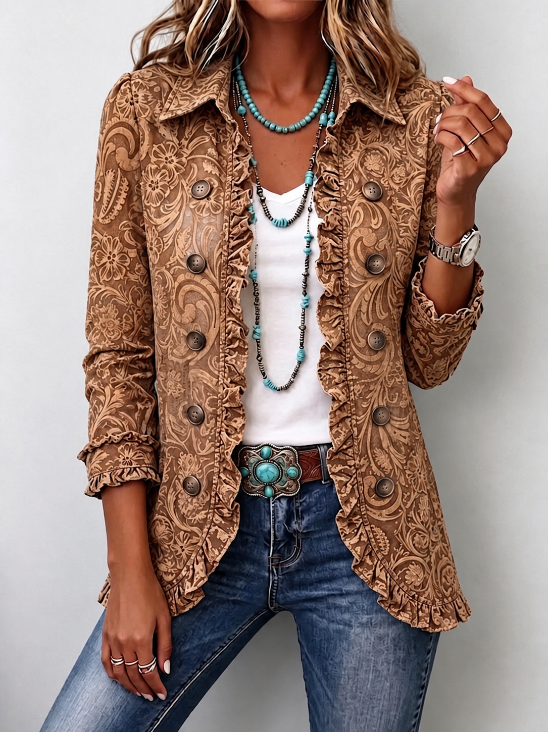 🤲LAST DAY SAVE 49% ⏰Boho-chic Floral Embroidered Utility Ruffled Trim Jacket