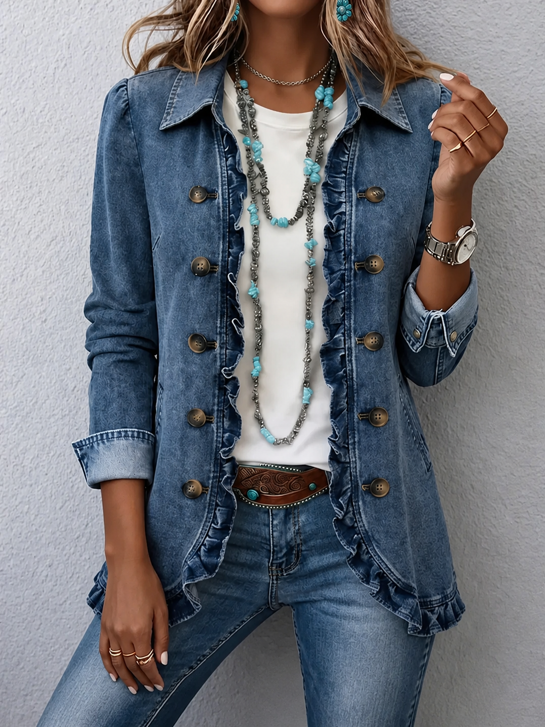 🤲LAST DAY SAVE 49% ⏰Boho-chic Floral Embroidered Utility Ruffled Trim Jacket