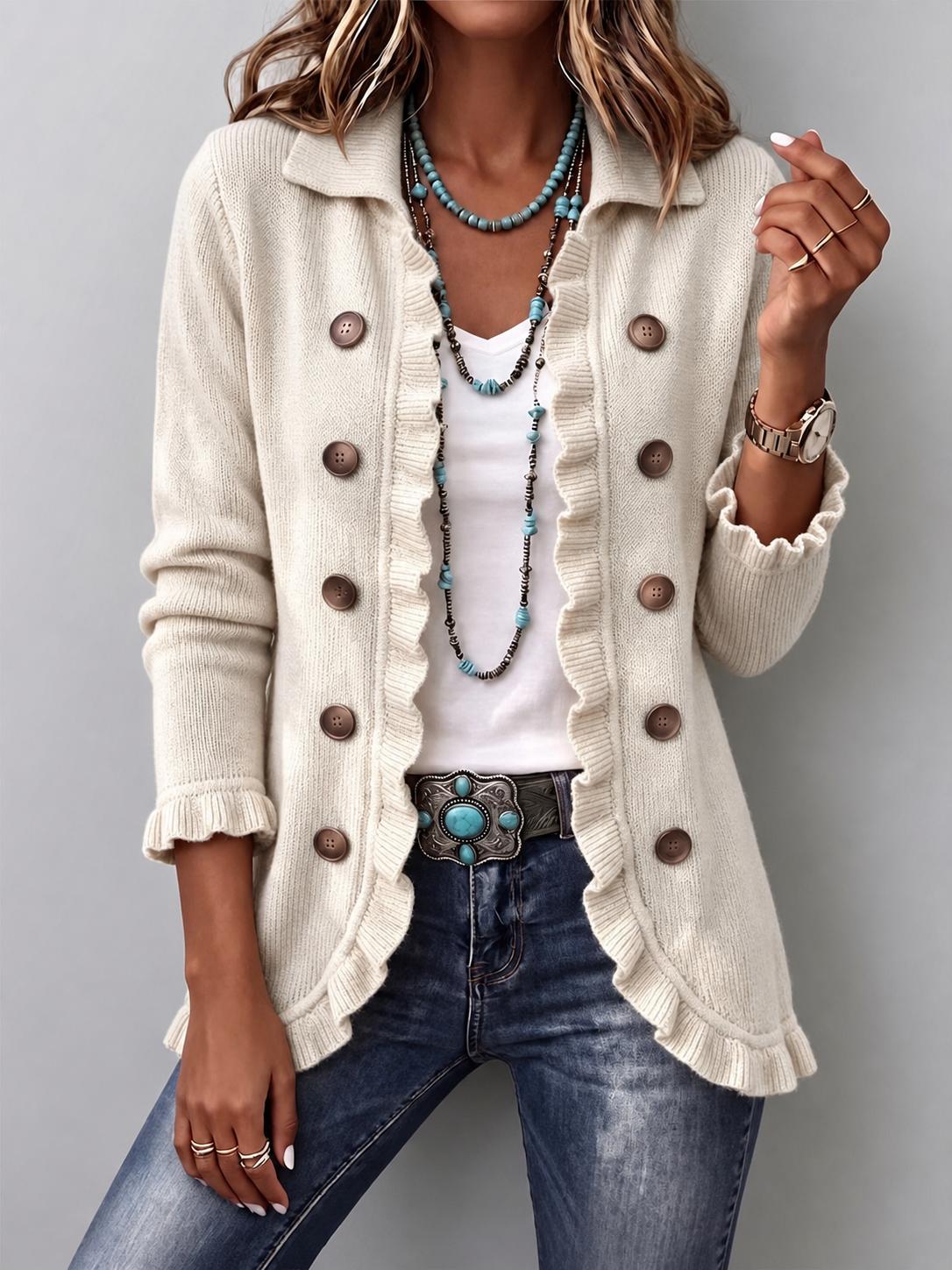 🤲LAST DAY SAVE 49% ⏰Boho-chic Floral Embroidered Utility Ruffled Trim Jacket