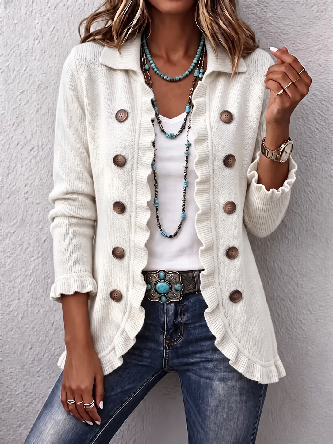 🤲LAST DAY SAVE 49% ⏰Boho-chic Floral Embroidered Utility Ruffled Trim Jacket