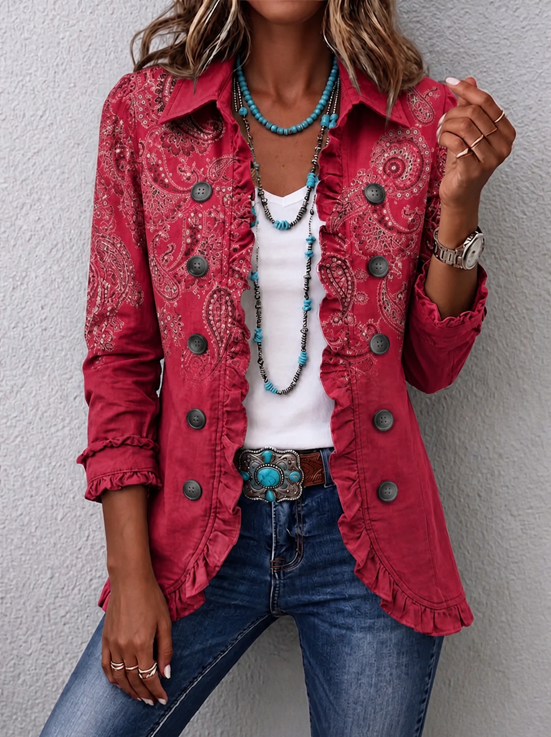 🤲LAST DAY SAVE 49% ⏰Boho-chic Floral Embroidered Utility Ruffled Trim Jacket