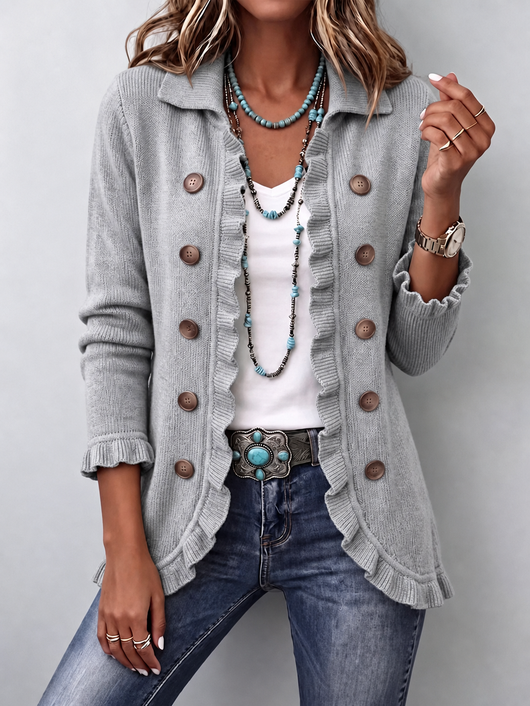 🤲LAST DAY SAVE 49% ⏰Boho-chic Floral Embroidered Utility Ruffled Trim Jacket