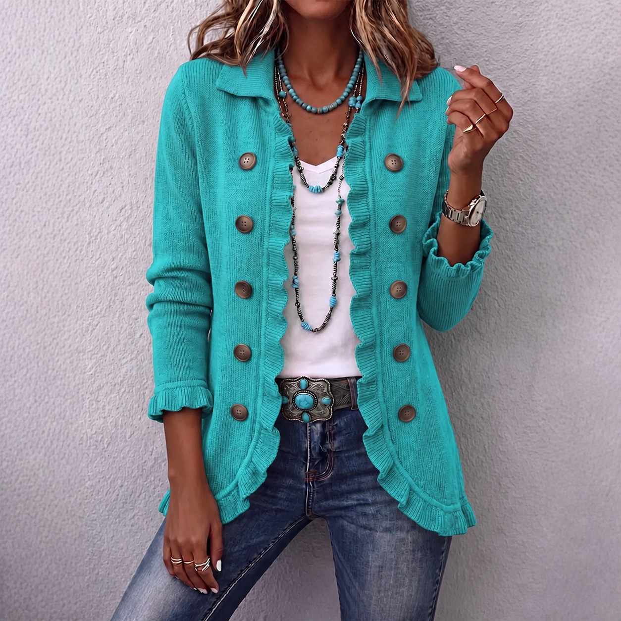 🤲LAST DAY SAVE 49% ⏰Boho-chic Floral Embroidered Utility Ruffled Trim Jacket