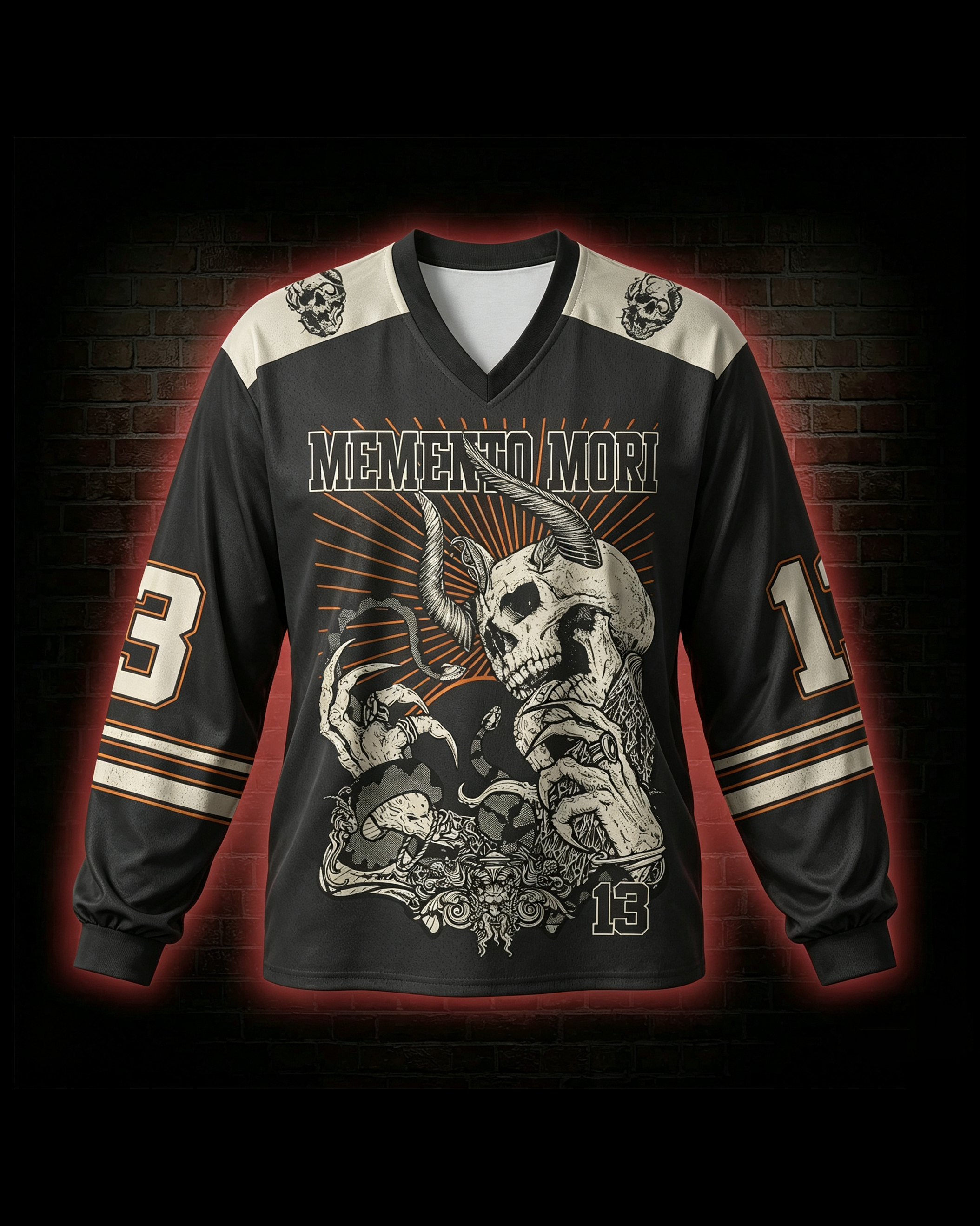 Memento Mori Horror V-Neck Long Sleeve Jersey