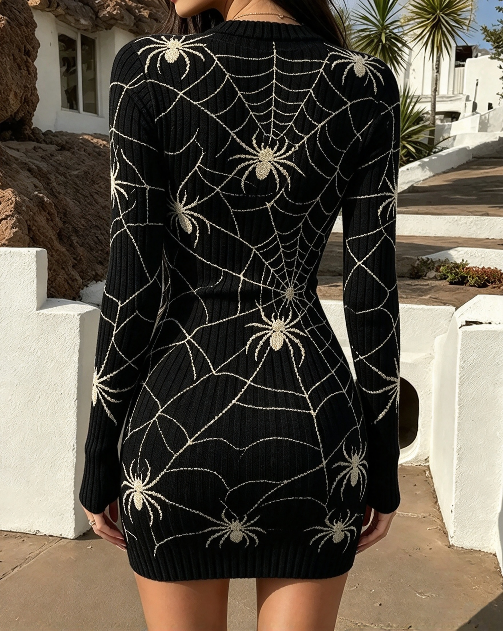 Spider Web Fitted Bodycon Mini Dress