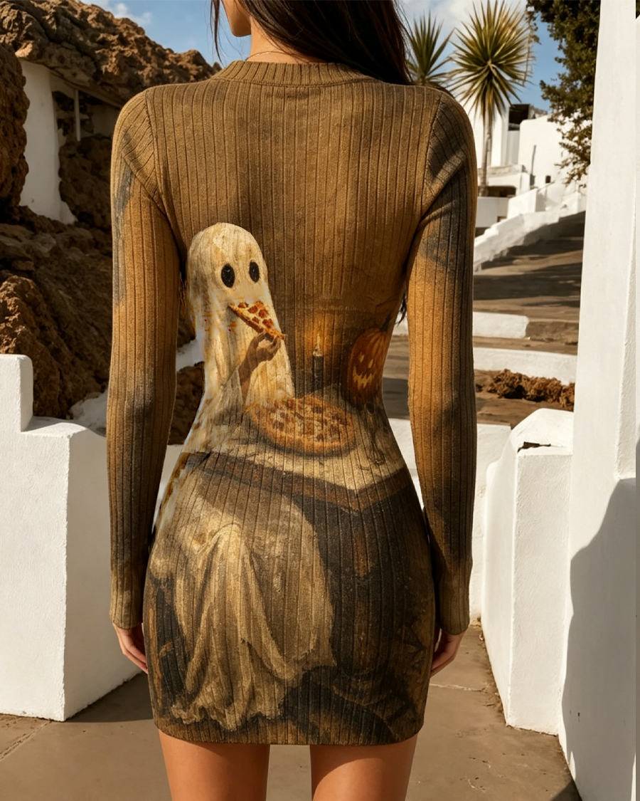 Haunted Candle Pumpkin Bodycon Mini Dress