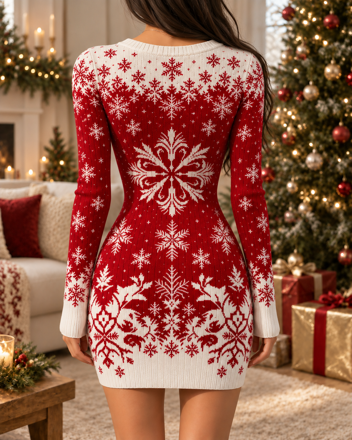 Red White Snowflake Christmas Bodycon Dress