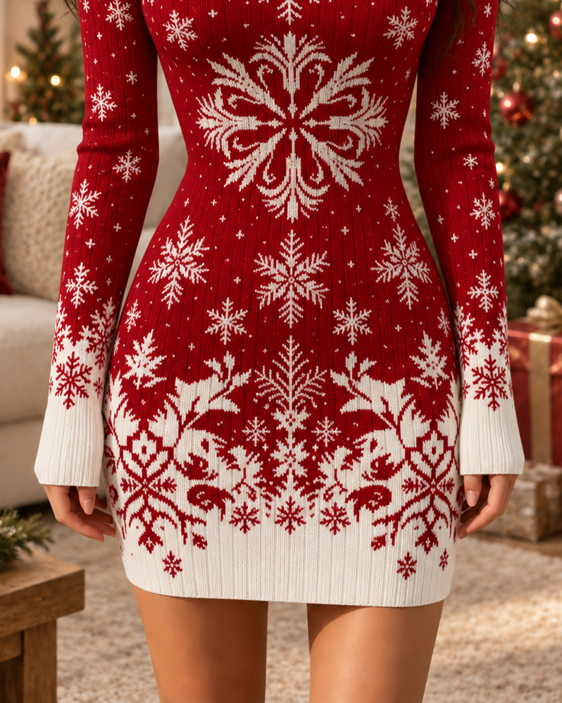 Red White Snowflake Christmas Bodycon Dress