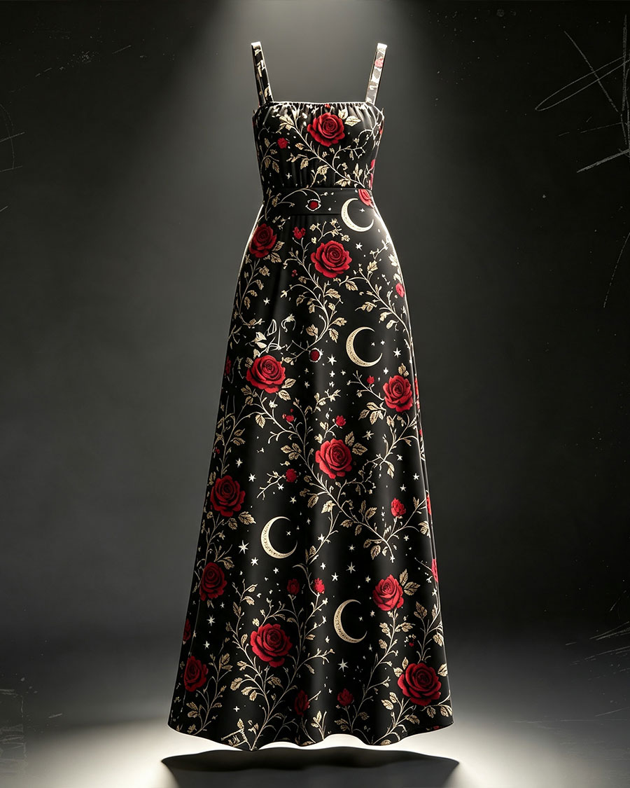 Moon Night Rose The Covert Gothic  Maxi Dress
