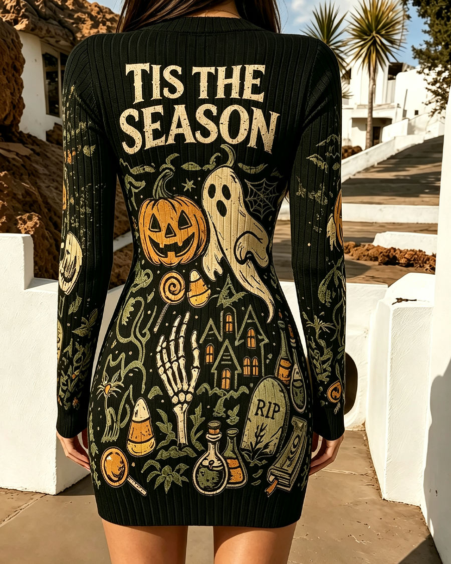 Halloween Ghost Pumpkin Bodycon Mini Dress