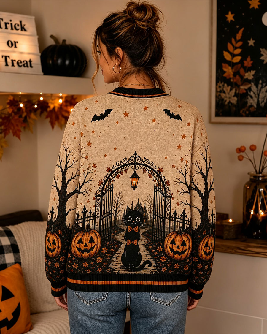 Halloween Haunted House Knitted Sweater