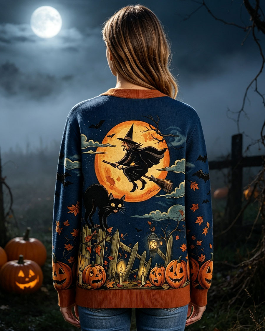 Spooky Black Cat Witch Sweater
