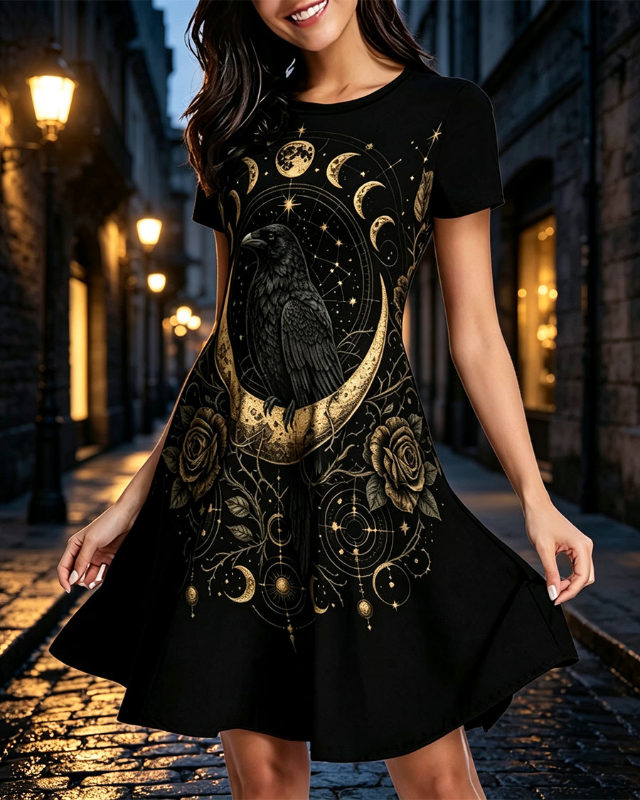 Gothic Raven Moon Midi Dress