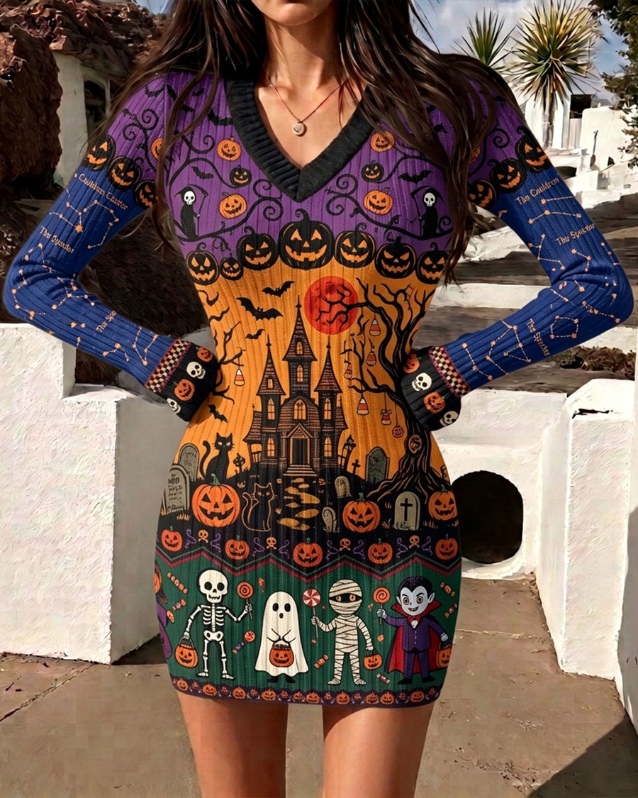 Whimsical Haunted House Bodycon Mini Dress