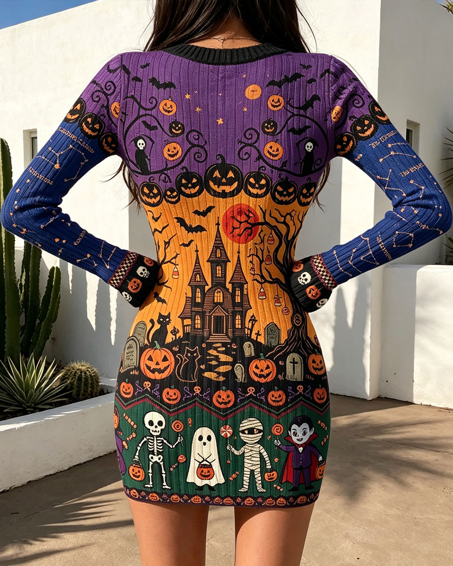 Whimsical Haunted House Bodycon Mini Dress