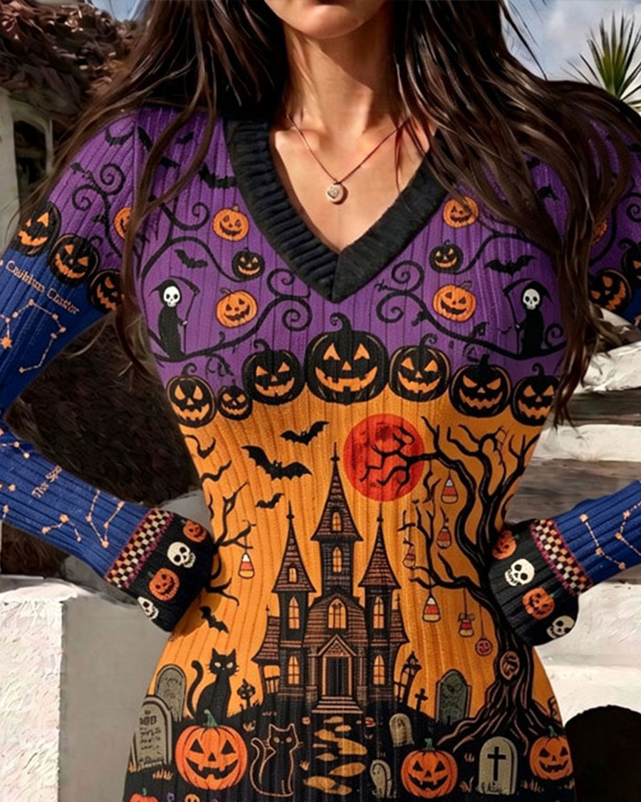 Whimsical Haunted House Bodycon Mini Dress