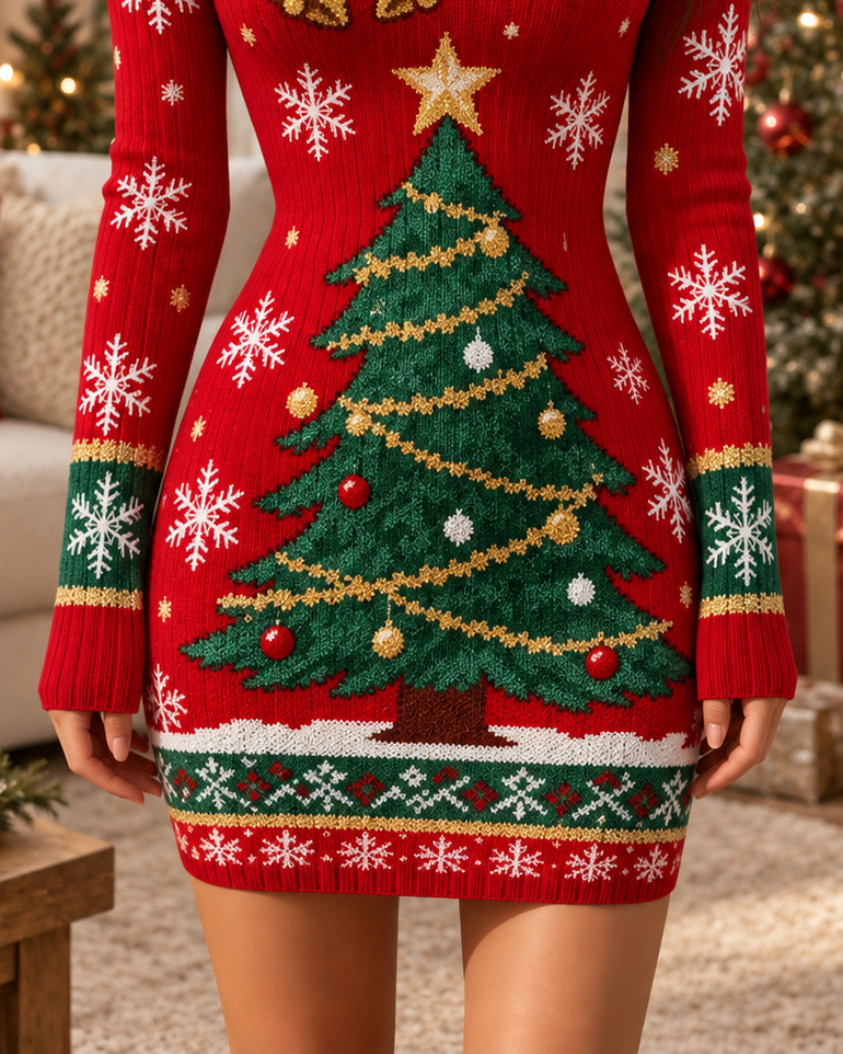 Red Christmas Tree Bell Bodycon Dress