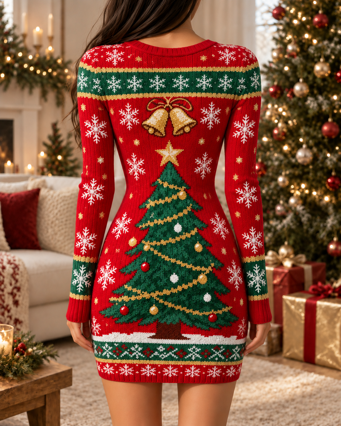 Red Christmas Tree Bell Bodycon Dress