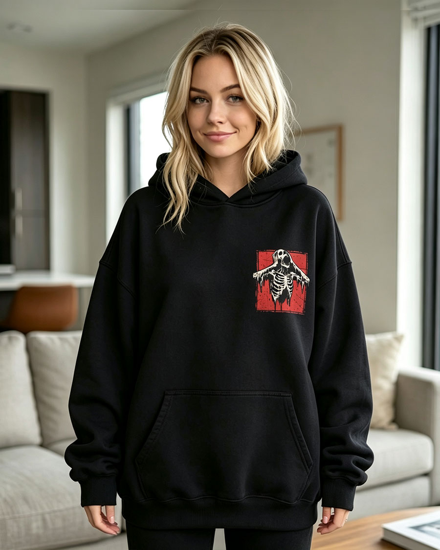 Shoulder-to-Shoulder Scream Skeleton Halloween Hoodie