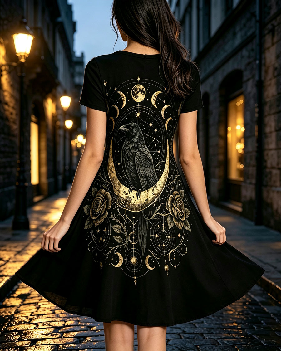 Gothic Raven Moon Midi Dress