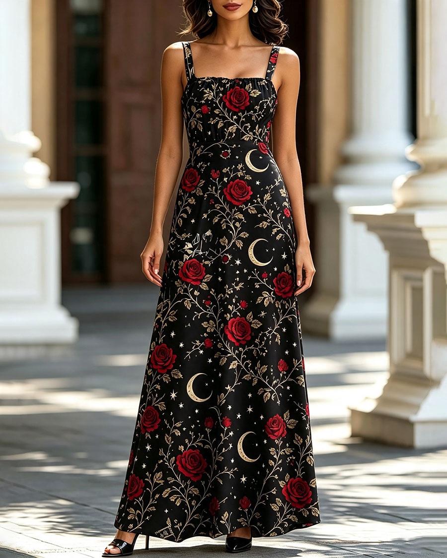 Moon Night Rose The Covert Gothic  Maxi Dress