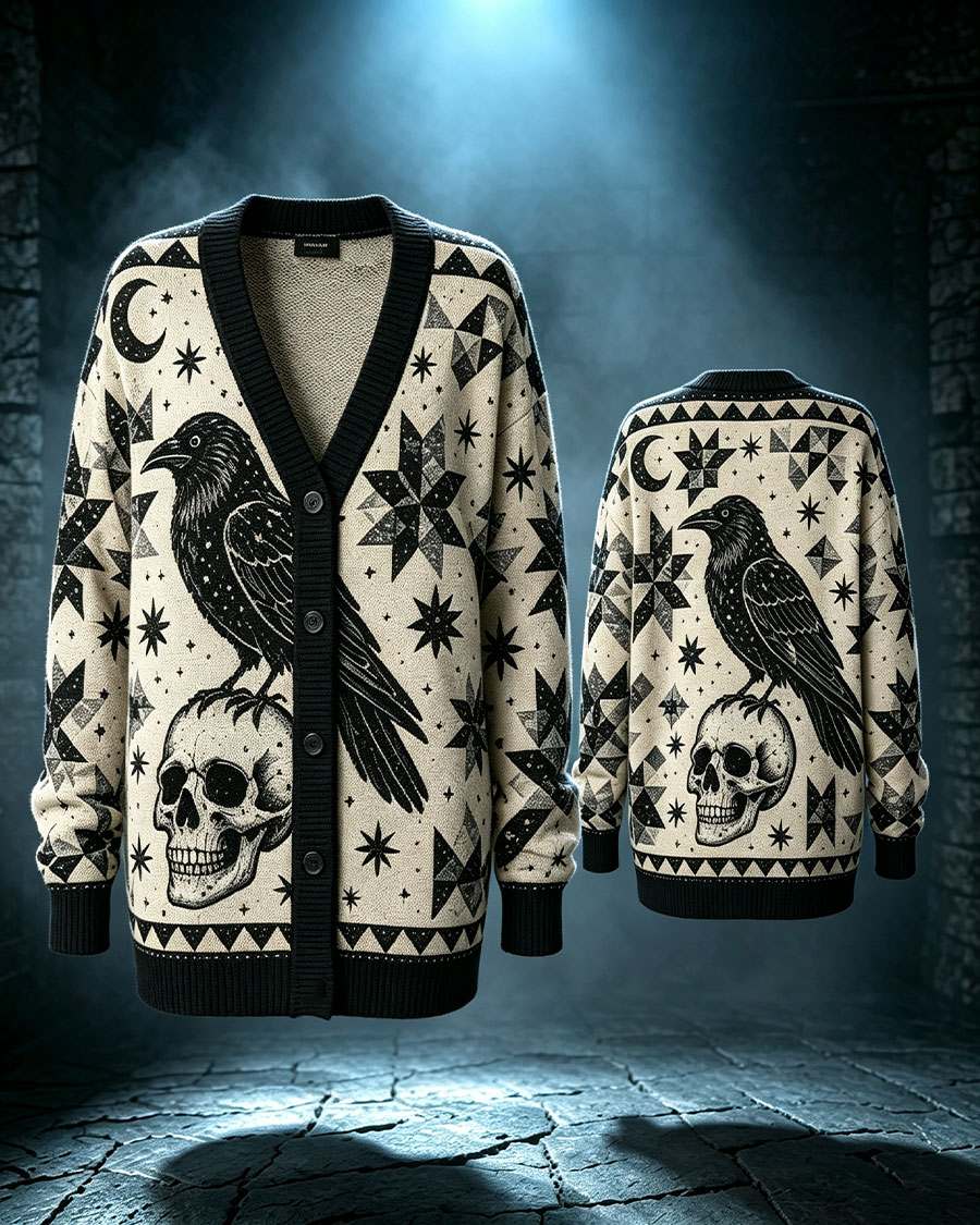 Gothic Raven Skull Celestial Witchy Sweater