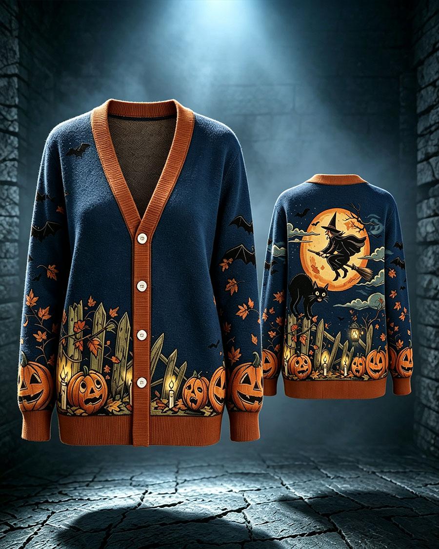 Spooky Black Cat Witch Sweater