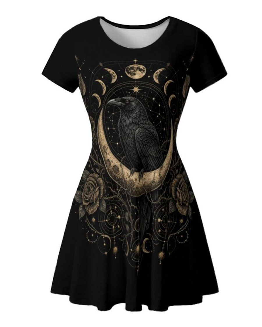 Gothic Raven Moon Midi Dress