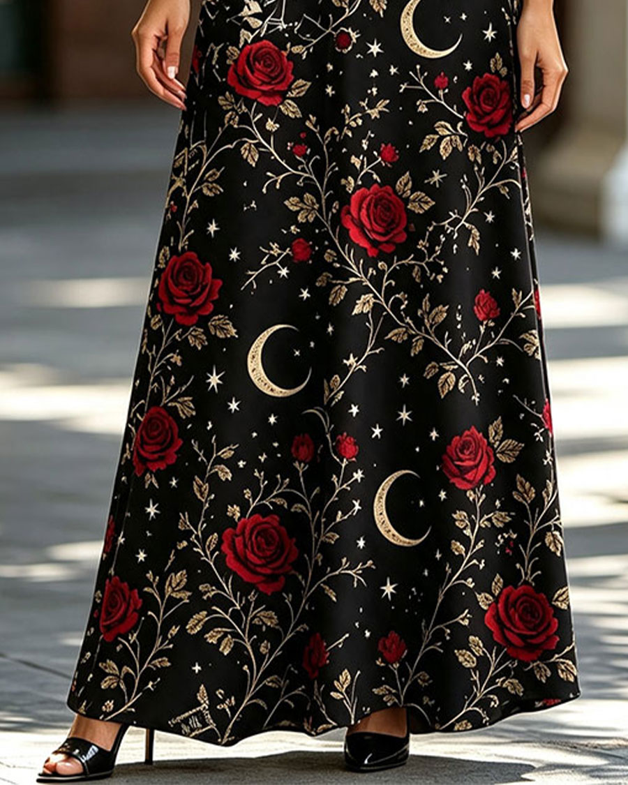 Moon Night Rose The Covert Gothic  Maxi Dress
