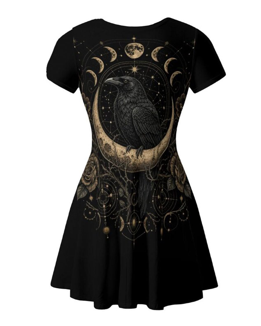 Gothic Raven Moon Midi Dress