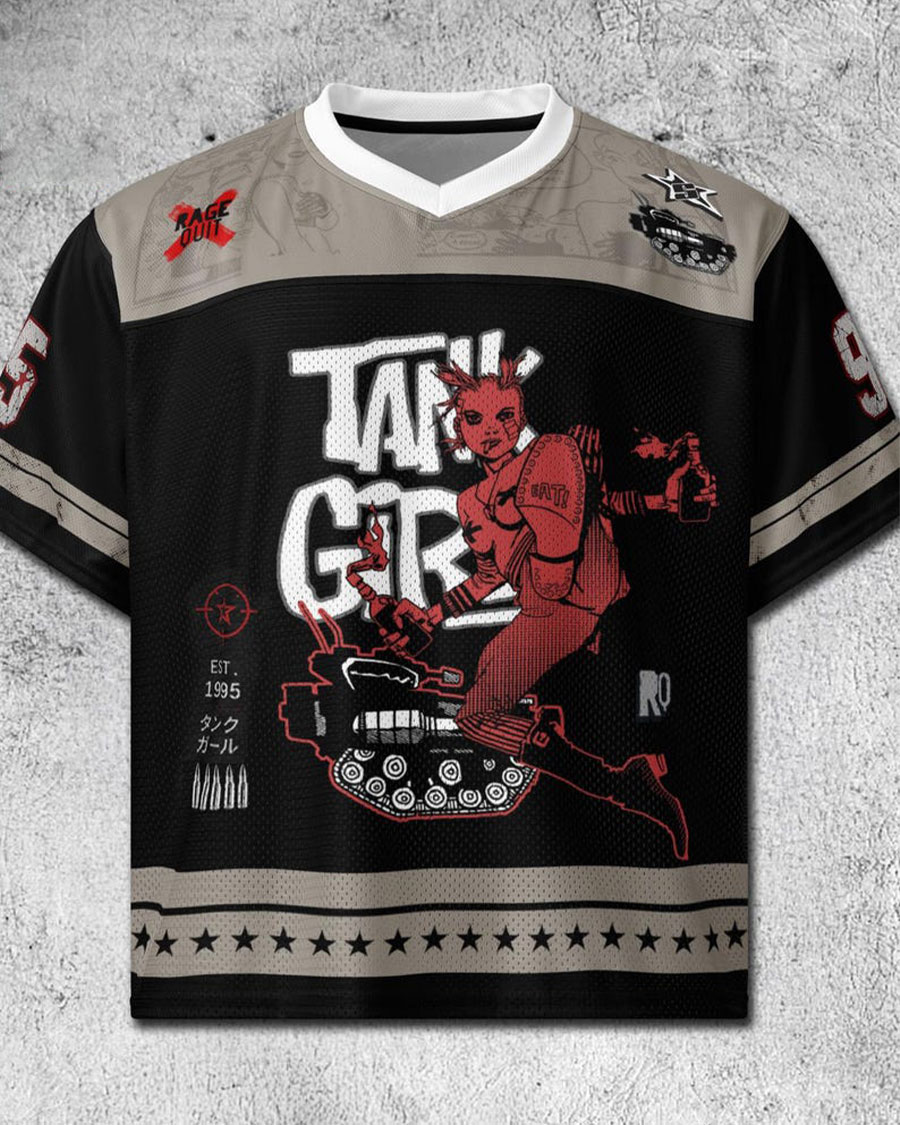 90s Comic Punk Dark Aesthetic Streetwear Mesh Jersey
