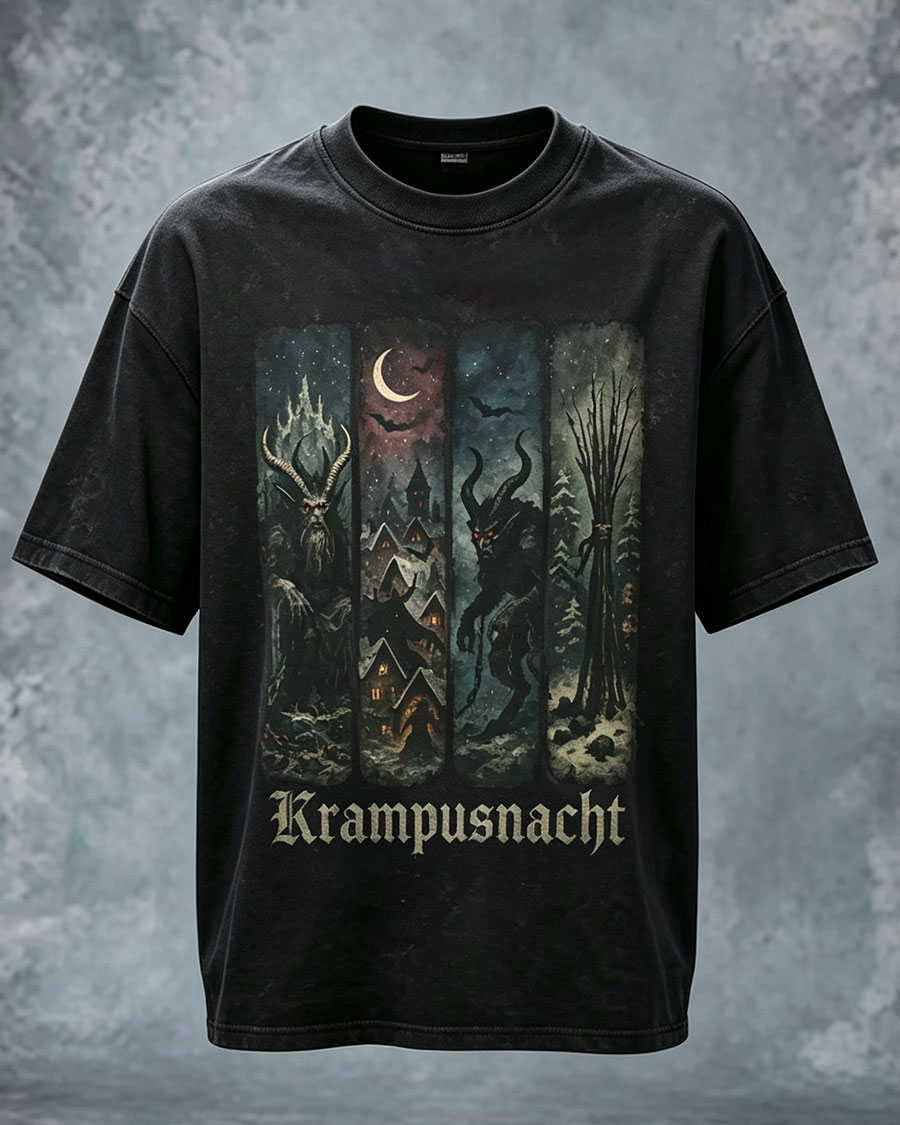 Dark Fantasy Krampus Washed T-Shirt Occult Holiday