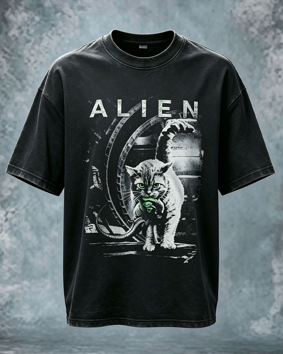 Alien Cat Paranormal Occult Washed T-Shirt