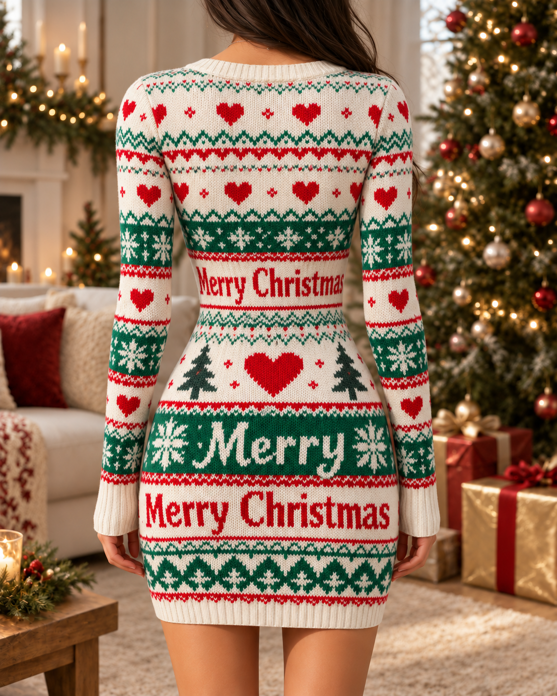 Merry Christmas Fair Isle Knit Bodycon Dress