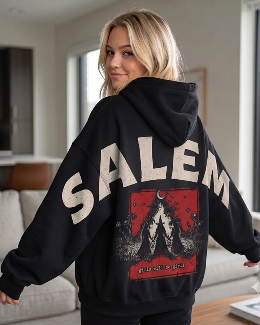 Shoulder-to-Shoulder Girls Trip Salem Halloween Hoodie