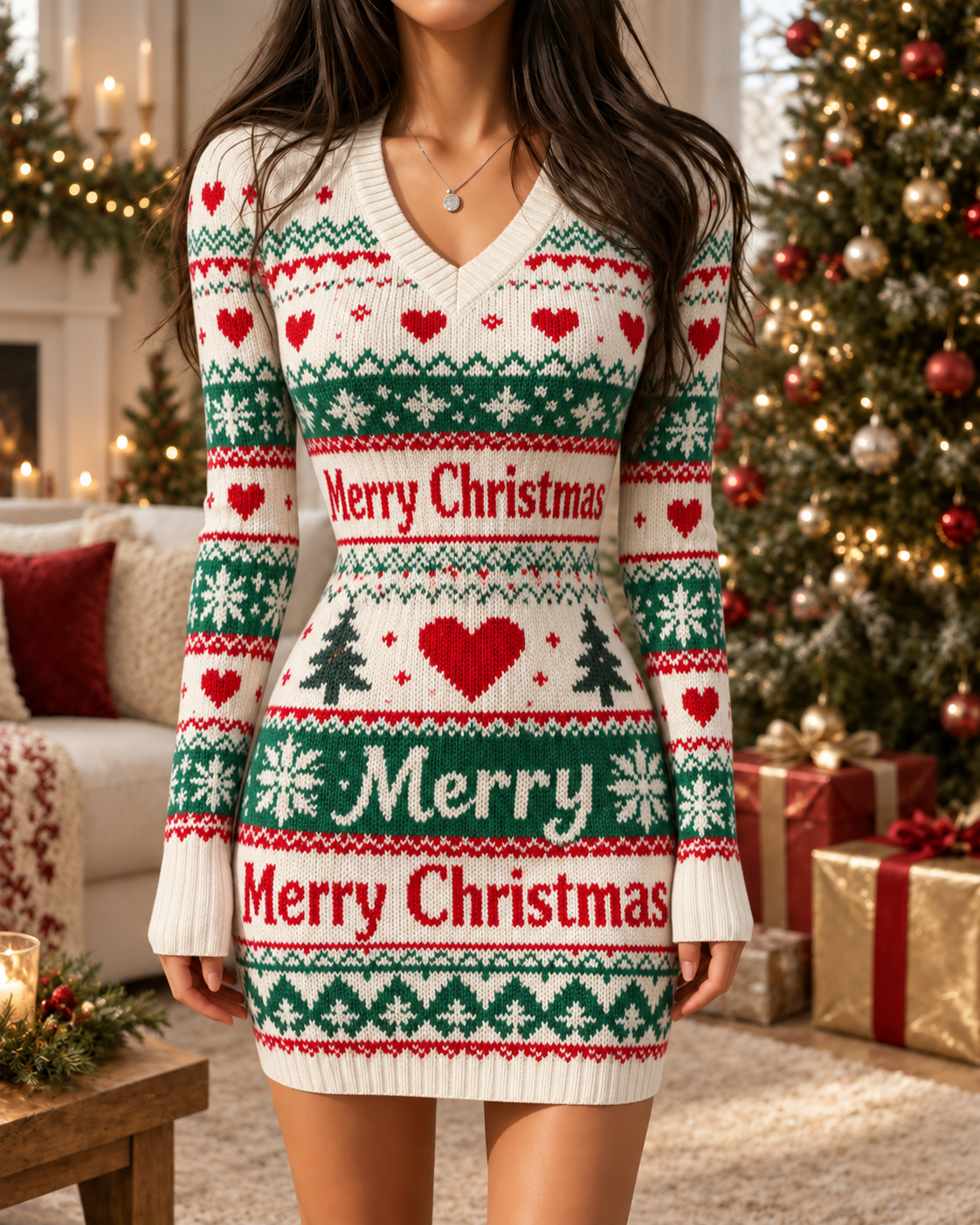 Merry Christmas Fair Isle Knit Bodycon Dress