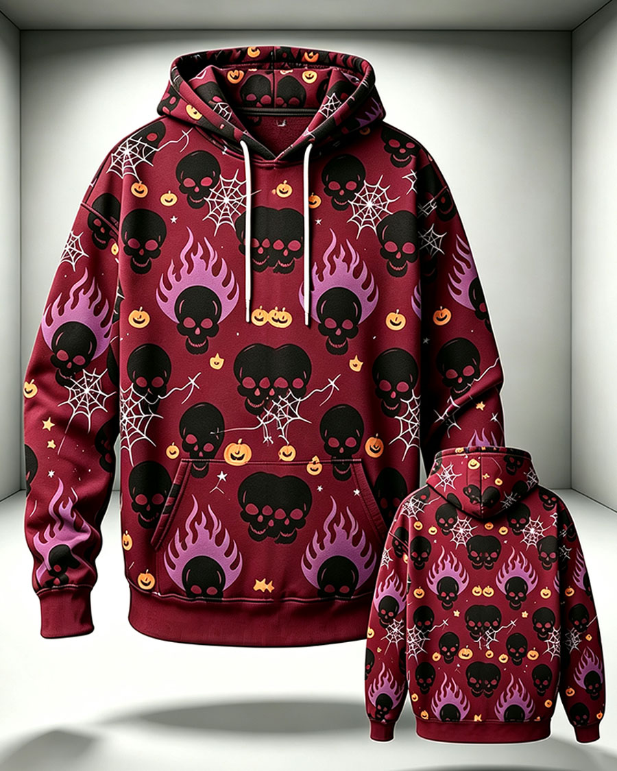 Spooky Purple Flame Skull Pumpkin Graphic Hoodie