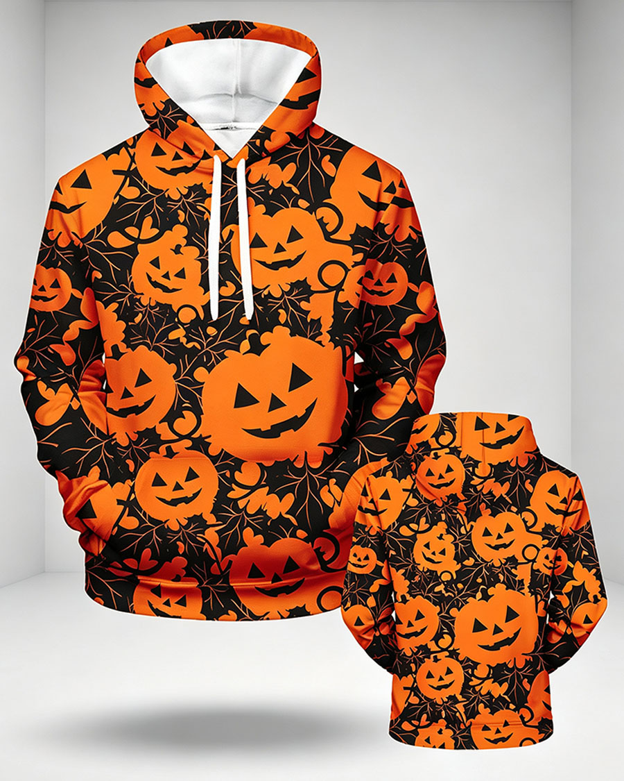 Spooky Jack-o'-lantern Graphic Pullover Hoodie