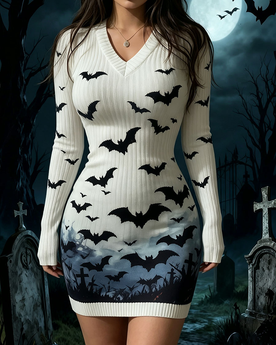 Halloween Bat Silhouette Bodycon Mini Dress