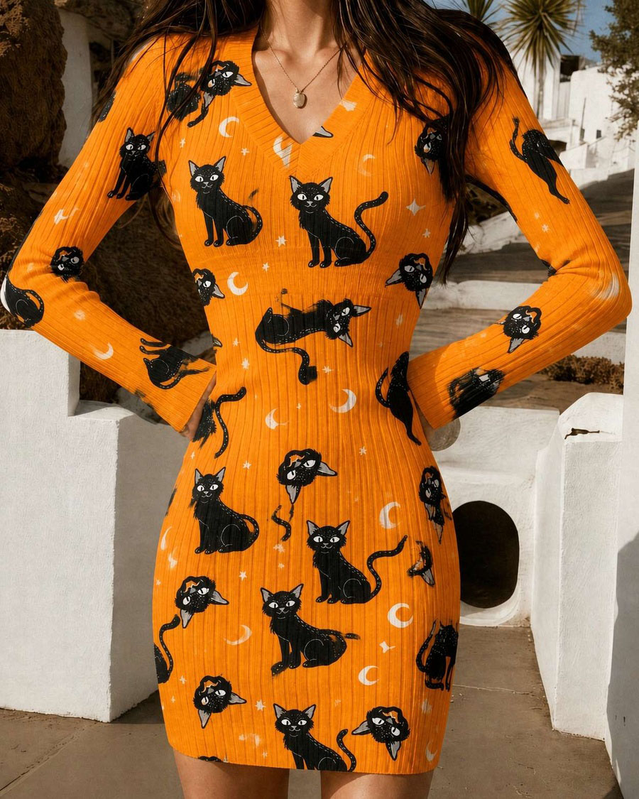 Halloween orange cat Bodycon Mini Dress
