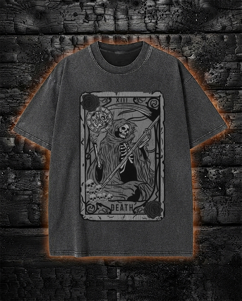 Vintage Tarot Card Death Grim Reaper Washed T-Shirt